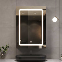 ES.SIKAIC Espejo Gabinete White / Madera de ingeniería / Moderno Botiquín de una puerta de 50 cm con luz y estantes ajustables e interruptor con sensor táctil