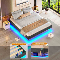 ES.SIKAIC Camas Cama Flotante con Luces LED y Somier de Láminas Gris