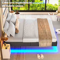 ES.SIKAIC Camas Cama Flotante con Luces LED y Somier de Láminas Gris