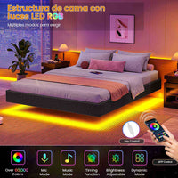 ES.SIKAIC Camas Cama Flotante con Luces LED y Somier de Láminas Gris