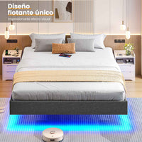 ES.SIKAIC Camas Cama Flotante con Luces LED y Somier de Láminas Gris