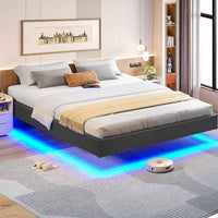 ES.SIKAIC Camas Cama Flotante con Luces LED y Somier de Láminas Gris