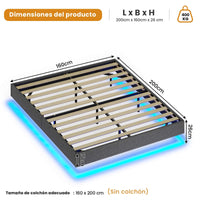 ES.SIKAIC Camas Cama Flotante con Luces LED y Somier de Láminas Gris