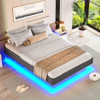 ES.SIKAIC Camas Gris / 140 x 190CM / Madera de ingeniería Cama Flotante con Luces LED y Somier de Láminas Gris