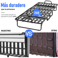 ES.SIKAIC Camas Negro / Metal / Moderno Cama Plegable de 90x200 cm en Metal con Colchón y Ruedas Negro