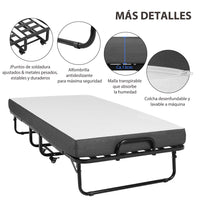 ES.SIKAIC Camas Negro / Metal / Moderno Cama Plegable de 90x200 cm en Metal con Colchón y Ruedas Negro