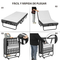 ES.SIKAIC Camas Negro / Metal / Moderno Cama Plegable de 90x200 cm en Metal con Colchón y Ruedas Negro