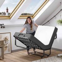 ES.SIKAIC Camas Negro / Metal / Moderno Cama Plegable de 90x200 cm en Metal con Colchón y Ruedas Negro