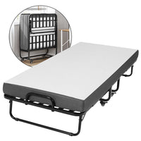 ES.SIKAIC Camas Negro / Metal / Moderno Cama Plegable de 90x200 cm en Metal con Colchón y Ruedas Negro