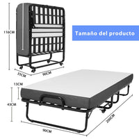 ES.SIKAIC Camas Negro / Metal / Moderno Cama Plegable de 90x200 cm en Metal con Colchón y Ruedas Negro