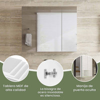 ES.SIKAIC Espejo Gabinete Blanco / Madera de ingeniería / Moderno Espejo Gabinete de 70cm con 3 Puertas Espejo de Baño y 3 Estantes Ajustable Blanco