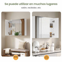 ES.SIKAIC Espejo Gabinete Blanco / Madera de ingeniería / Moderno Espejo Gabinete de 70cm con 3 Puertas Espejo de Baño y 3 Estantes Ajustable Blanco
