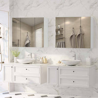 ES.SIKAIC Espejo Gabinete Blanco / Madera de ingeniería / Moderno Espejo Gabinete de 70cm con 3 Puertas Espejo de Baño y 3 Estantes Ajustable Blanco