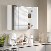 ES.SIKAIC Espejo Gabinete Blanco / Madera de ingeniería / Moderno Espejo Gabinete de 70cm con 3 Puertas Espejo de Baño y 3 Estantes Ajustable Blanco