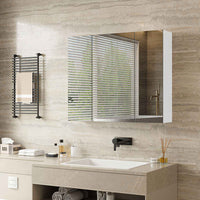 ES.SIKAIC Espejo Gabinete Blanco / Madera de ingeniería / Moderno Espejo Gabinete de 70cm con 3 Puertas Espejo de Baño y 3 Estantes Ajustable Blanco