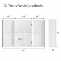 ES.SIKAIC Espejo Gabinete Blanco / Madera de ingeniería / Moderno Espejo Gabinete de 70cm con 3 Puertas Espejo de Baño y 3 Estantes Ajustable Blanco