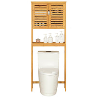 ES.SIKAIC Estante para inodoro natural / Madera / Clásico Estante para inodoro de bambú para sobreponer, superestructura para lavadora, estante para baño, 64 x 26 x 168 cm