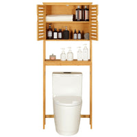 ES.SIKAIC Estante para inodoro natural / Madera / Clásico Estante para inodoro de bambú para sobreponer, superestructura para lavadora, estante para baño, 64 x 26 x 168 cm