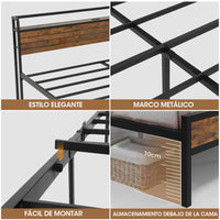 ES.SIKAIC Marco de cama Estructura de cama de metal de 140/160 cm con 3 puertos USB y cabecero con iluminación LED para dormitorio marrón