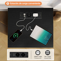 ES.SIKAIC Mesita de noche Negro / Madera de ingeniería / Moderno Juego de Dos Mesitas de Noche con Iluminación LED Estación de Carga y 2 Cajones Negro
