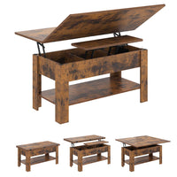 ES.SIKAIC Mesa de centro Marrón / Madera de ingeniería / Moderno Mesa de Centro Elevable Plegable Multifunción 3 en 1 con Almacenamiento Oculto y Compartimento Abierto Marrón