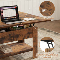 ES.SIKAIC Mesa de centro Marrón / Madera de ingeniería / Moderno Mesa de Centro Elevable Plegable Multifunción 3 en 1 con Almacenamiento Oculto y Compartimento Abierto Marrón