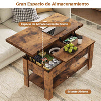 ES.SIKAIC Mesa de centro Marrón / Madera de ingeniería / Moderno Mesa de Centro Elevable Plegable Multifunción 3 en 1 con Almacenamiento Oculto y Compartimento Abierto Marrón