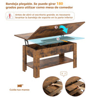 ES.SIKAIC Mesa de centro Marrón / Madera de ingeniería / Moderno Mesa de Centro Elevable Plegable Multifunción 3 en 1 con Almacenamiento Oculto y Compartimento Abierto Marrón