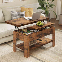 ES.SIKAIC Mesa de centro Marrón / Madera de ingeniería / Moderno Mesa de Centro Elevable Plegable Multifunción 3 en 1 con Almacenamiento Oculto y Compartimento Abierto Marrón