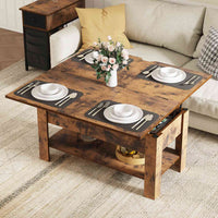 ES.SIKAIC Mesa de centro Marrón / Madera de ingeniería / Moderno Mesa de Centro Elevable Plegable Multifunción 3 en 1 con Almacenamiento Oculto y Compartimento Abierto Marrón