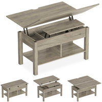 ES.SIKAIC Mesa de centro Gris / Madera de ingeniería / Moderno Mesa de centro multifuncional 3 en 1 de altura regulable con espacio de almacenamiento oculto para sala de estar gris