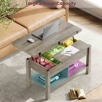 ES.SIKAIC Mesa de centro Gris / Madera de ingeniería / Moderno Mesa de centro multifuncional 3 en 1 de altura regulable con espacio de almacenamiento oculto para sala de estar gris