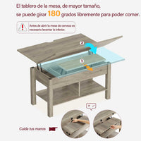 ES.SIKAIC Mesa de centro Gris / Madera de ingeniería / Moderno Mesa de centro multifuncional 3 en 1 de altura regulable con espacio de almacenamiento oculto para sala de estar gris