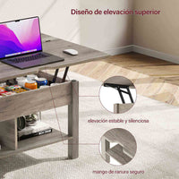 ES.SIKAIC Mesa de centro Gris / Madera de ingeniería / Moderno Mesa de centro multifuncional 3 en 1 de altura regulable con espacio de almacenamiento oculto para sala de estar gris