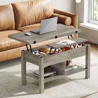 ES.SIKAIC Mesa de centro Gris / Madera de ingeniería / Moderno Mesa de centro multifuncional 3 en 1 de altura regulable con espacio de almacenamiento oculto para sala de estar gris