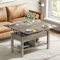 ES.SIKAIC Mesa de centro Gris / Madera de ingeniería / Moderno Mesa de centro multifuncional 3 en 1 de altura regulable con espacio de almacenamiento oculto para sala de estar gris