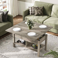 ES.SIKAIC Mesa de centro Gris / Madera de ingeniería / Moderno Mesa de centro multifuncional 3 en 1 de altura regulable con espacio de almacenamiento oculto para sala de estar gris