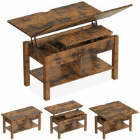 ES.SIKAIC Mesa de centro Marrón / Madera de ingeniería / Moderno Mesa de centro multifuncional 3 en 1 de altura regulable con espacio de almacenamiento oculto para sala de estar marrón