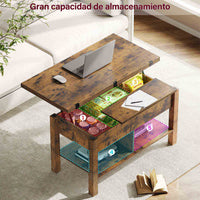 ES.SIKAIC Mesa de centro Marrón / Madera de ingeniería / Moderno Mesa de centro multifuncional 3 en 1 de altura regulable con espacio de almacenamiento oculto para sala de estar marrón