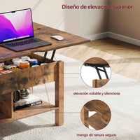 ES.SIKAIC Mesa de centro Marrón / Madera de ingeniería / Moderno Mesa de centro multifuncional 3 en 1 de altura regulable con espacio de almacenamiento oculto para sala de estar marrón