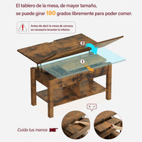 ES.SIKAIC Mesa de centro Marrón / Madera de ingeniería / Moderno Mesa de centro multifuncional 3 en 1 de altura regulable con espacio de almacenamiento oculto para sala de estar marrón