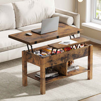 ES.SIKAIC Mesa de centro Marrón / Madera de ingeniería / Moderno Mesa de centro multifuncional 3 en 1 de altura regulable con espacio de almacenamiento oculto para sala de estar marrón