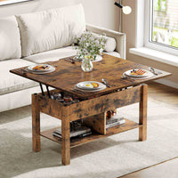 ES.SIKAIC Mesa de centro Marrón / Madera de ingeniería / Moderno Mesa de centro multifuncional 3 en 1 de altura regulable con espacio de almacenamiento oculto para sala de estar marrón