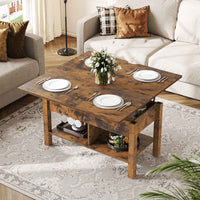 ES.SIKAIC Mesa de centro Marrón / Madera de ingeniería / Moderno Mesa de centro multifuncional 3 en 1 de altura regulable con espacio de almacenamiento oculto para sala de estar marrón