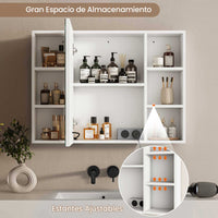 ES.SIKAIC Espejo Gabinete Blanco / Madera de ingeniería / Moderno Mueble con Espejo para Baño con Iluminación LED y Enchufes 4 Estantes Abiertos Blanco