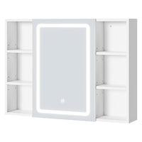 ES.SIKAIC Espejo Gabinete Blanco / Madera de ingeniería / Moderno Mueble con Espejo para Baño con Iluminación LED y Enchufes 4 Estantes Abiertos Blanco