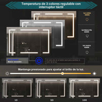 ES.SIKAIC Espejo Gabinete Blanco / Madera de ingeniería / Moderno PREVENTA Botiquín de metal de 100 x 60 x 13,5 cm con espejo con luz LED regulable en 3 temperaturas de color y enchufe