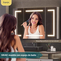 ES.SIKAIC Espejo Gabinete Blanco / Madera de ingeniería / Moderno PREVENTA Botiquín de metal de 100 x 60 x 13,5 cm con espejo con luz LED regulable en 3 temperaturas de color y enchufe