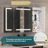ES.SIKAIC Espejo Gabinete Blanco / Madera de ingeniería / Moderno PREVENTA Botiquín de metal de 100 x 60 x 13,5 cm con espejo con luz LED regulable en 3 temperaturas de color y enchufe