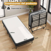 ES.SIKAIC Marco de cama Negro / Metal / Moderno PREVENTA Cama de invitados de metal resistente, plegable y duradera de 90 x 200 cm con colchón de espuma de 10 cm de grosor Sikaic Estructura de cama plegable 90-200cm negro